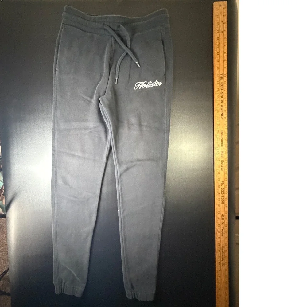 Hollister Kids Boys Black Fleece Jogger Sweatpants Embroidered Logo Size S